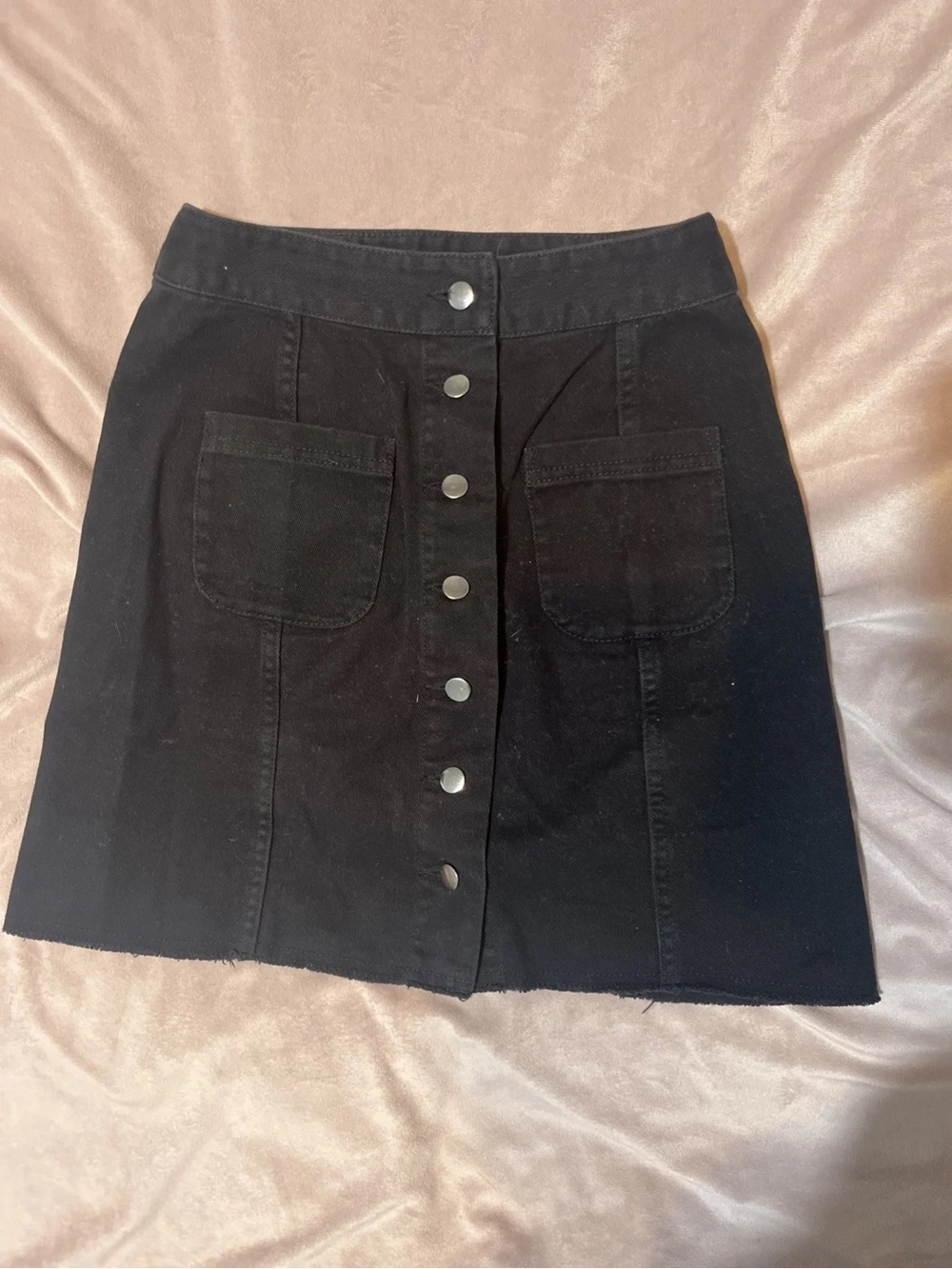 twik Black Button-Front Mini Skirt with Patch Pockets